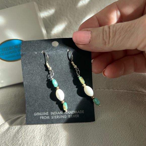 Sterling Silver Earrings with Turquoise and White Beads-Handmade - Picture 3 of 4